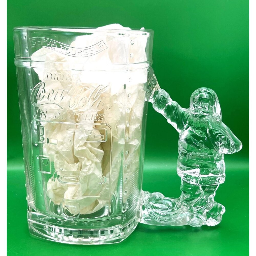 Coca-Cola Santa Claus Handle Clear Glass Mug Christmas Holiday Vending Machine